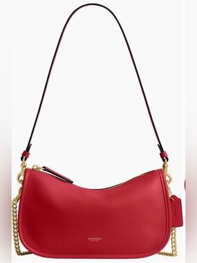 Coach Waverly Natural Grain Leather Shoulder Bag Scarlet